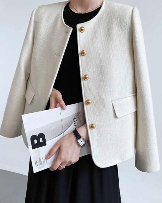 Buttoned Solid Color Long Sleeves Loose Round-Neck Outerwear