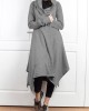 Irregular Clipping Long Sleeves Solid Color Hooded Outerwear