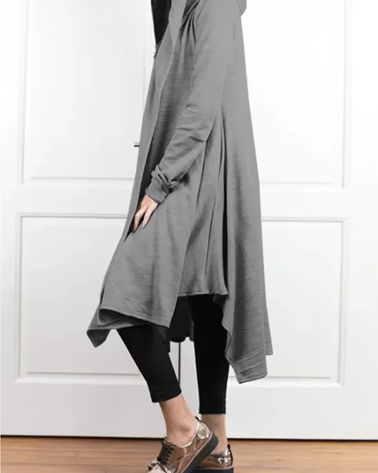 Irregular Clipping Long Sleeves Solid Color Hooded Outerwear