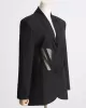 Buckle Gauze See-Through Solid Color Split-Joint Long Sleeves Notched Collar Blazer