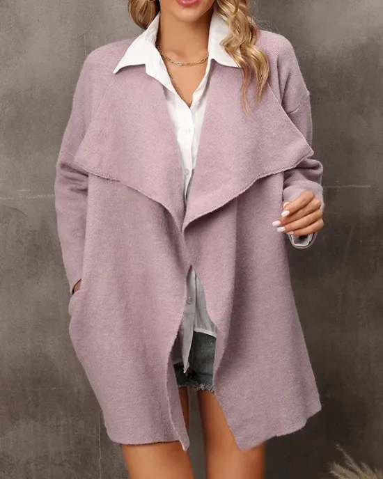 Solid Color Batwing Sleeves Long Sleeves Lapel Outerwear