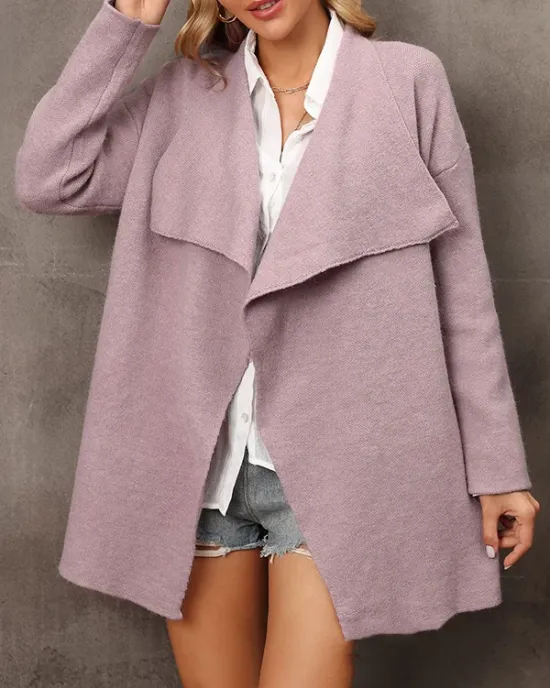 Solid Color Batwing Sleeves Long Sleeves Lapel Outerwear