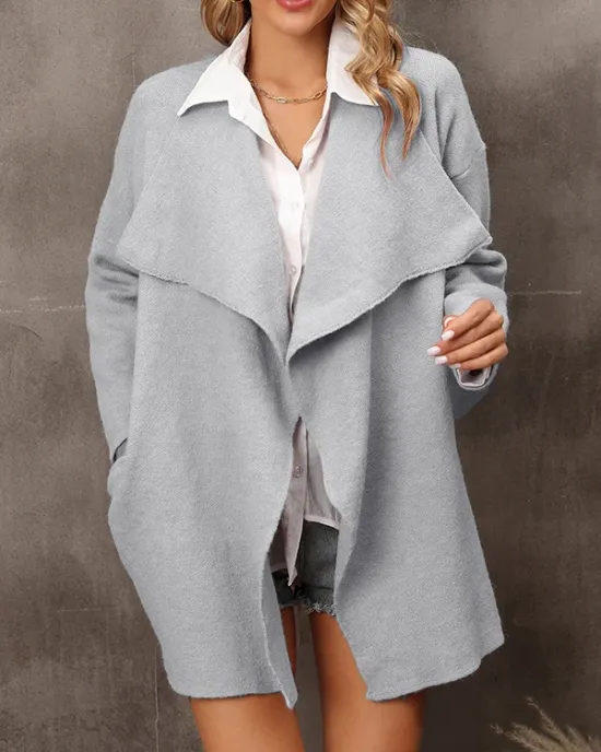 Solid Color Batwing Sleeves Long Sleeves Lapel Outerwear