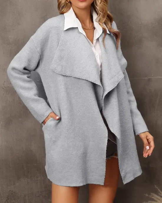 Solid Color Batwing Sleeves Long Sleeves Lapel Outerwear