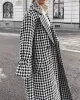 Houndstooth Split-back Split-Joint Tied Waist Long Sleeves Loose Lapel Trench Coats