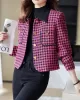 Buttoned Houndstooth Pockets Split-Joint Long Sleeves Plus Size Lapel Outerwear