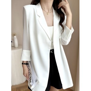 Solid Color Split-Side Sun Protection Long Sleeves Loose Notched Collar Outerwear Blazer