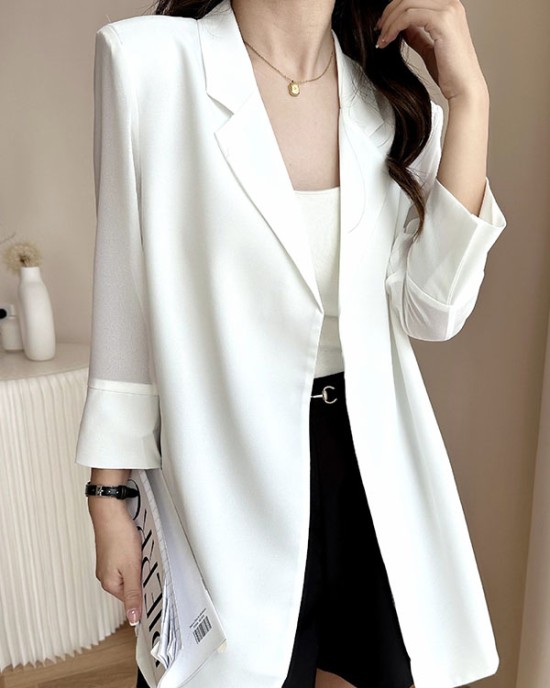 Solid Color Split-Side Sun Protection Long Sleeves Loose Notched Collar Outerwear Blazer