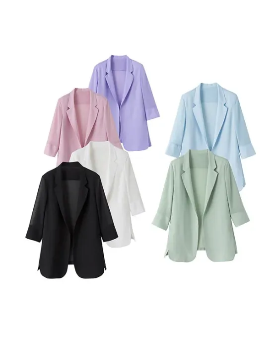 Solid Color Split-Side Sun Protection Long Sleeves Loose Notched Collar Outerwear Blazer