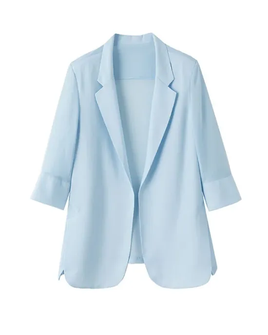 Solid Color Split-Side Sun Protection Long Sleeves Loose Notched Collar Outerwear Blazer