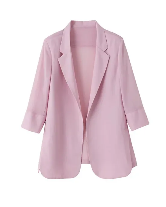 Solid Color Split-Side Sun Protection Long Sleeves Loose Notched Collar Outerwear Blazer