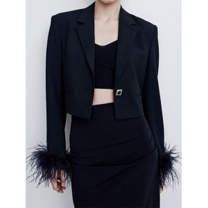 Buttoned Solid Color Tasseled Long Sleeves Notched Collar Outerwear Blazer