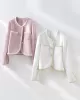 Buttoned Pockets Split-Joint Long Sleeves Loose Round-neck Outerwear