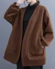 Pockets Solid Color Long Sleeves Loose Collarless Outerwear