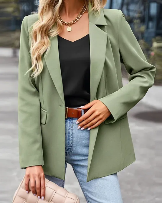 Solid Color Split-Joint Long Sleeves Loose Lapel Outerwear Blazer