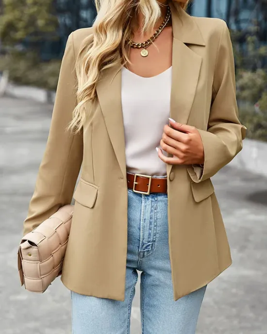 Solid Color Split-Joint Long Sleeves Loose Lapel Outerwear Blazer