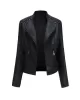 Split-Joint Zipper Long Sleeves Mock Neck Outerwear PU Jackets