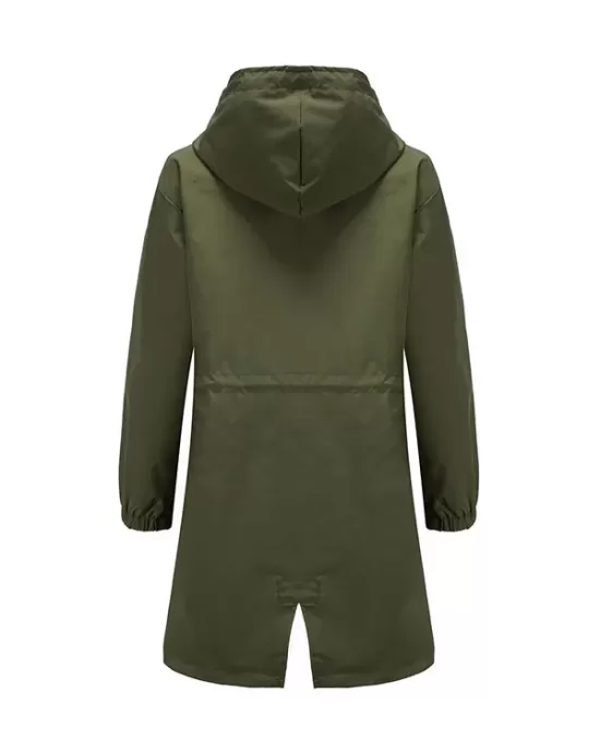 Buttoned Drawstring Elasticity Hooded Pockets Split-Back Waterproof Long Sleeves Loose High-Neck Trench Coats