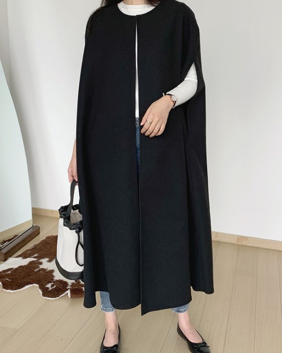 Solid Color Loose Sleeveless Round-Neck Outerwear Cape