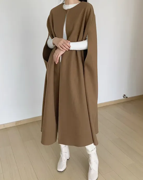 Solid Color Loose Sleeveless Round-Neck Outerwear Cape