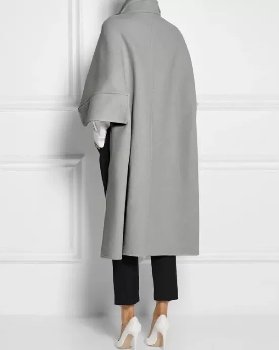 Batwing Sleeves High-Low Split-Joint High-Neck Cape Woolen Coat