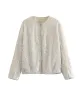 Sequined Zipper Loose Puff Sleeves Round-Neck Outerwear Jackets