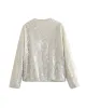 Sequined Zipper Loose Puff Sleeves Round-Neck Outerwear Jackets