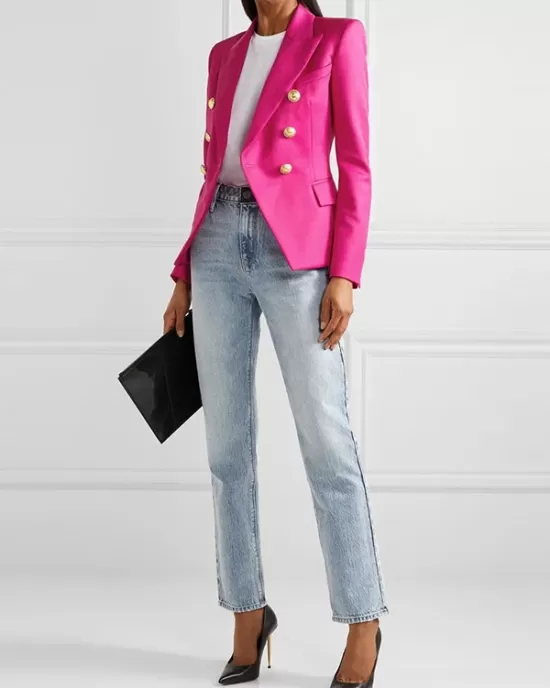 Buttoned Long Sleeves Notched Collar Outerwear Blazer