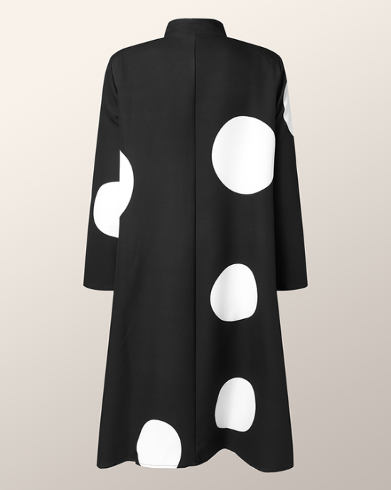 Long Sleeves Loose Asymmetric Buttoned Polka-Dot Tied Mock Neck Jackets&Coats Midi Dresses Outerwear