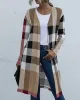 Plaid Long Sleeves Loose Collarless Outerwear