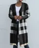 Plaid Long Sleeves Loose Collarless Outerwear