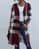 Plaid Long Sleeves Loose Collarless Outerwear