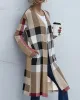 Plaid Long Sleeves Loose Collarless Outerwear