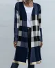 Plaid Long Sleeves Loose Collarless Outerwear