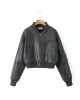 Quilted Solid Color Zipper Stand Collar PU Outerwear Jackets