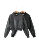 Quilted Solid Color Zipper Stand Collar PU Outerwear Jackets