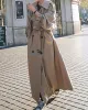 Buckle Buttoned Split-Back Tied Waist Long Sleeves Loose Lapel Trench Coats Outerwear