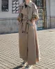 Buckle Buttoned Split-Back Tied Waist Long Sleeves Loose Lapel Trench Coats Outerwear