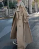 Buckle Buttoned Split-Back Tied Waist Long Sleeves Loose Lapel Trench Coats Outerwear