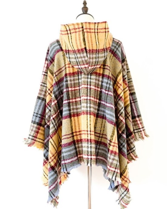 Fringed Hooded Keep Warm Plaid Shawl&Cloak Cape