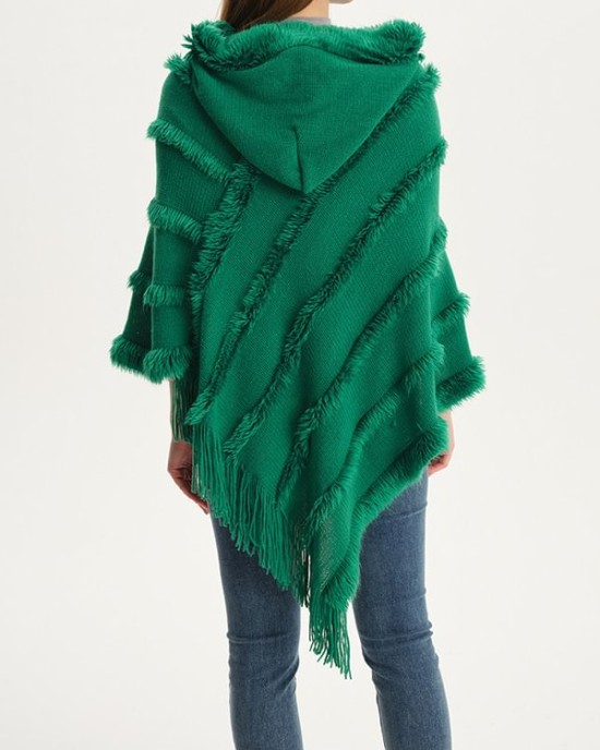 Hooded Keep Warm Solid Color Tasseled Shawl&Cloak Cape