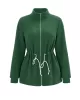 Drawstring Solid Color Velvet Zipper Long Sleeves Loose Stand Collar Outerwear