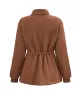 Drawstring Solid Color Velvet Zipper Long Sleeves Loose Stand Collar Outerwear