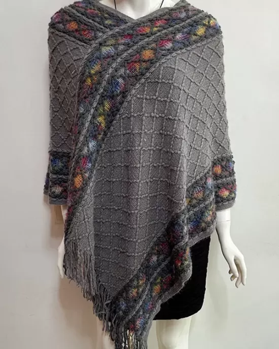 Asymmetric Tasseled Loose V-Neck Shawl&Cloak Cape