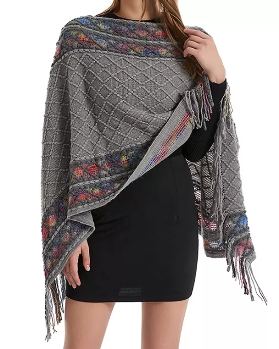 Asymmetric Tasseled Loose V-Neck Shawl&Cloak Cape