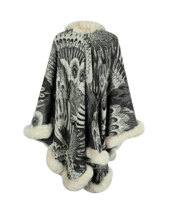 Jacquard Keep Warm Velvet Long Sleeves Loose Collarless Shawl Cape