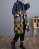 Buttoned Fringed Plaid Pockets Split-Joint Long Sleeves Loose Notched Collar Denim Outerwear