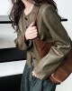 Buttoned Pockets Long Sleeves Loose Round-neck Jackets