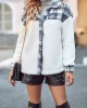 Buttoned Plaid Split-Joint Velvet Long Sleeves Loose Lapel Outerwear