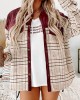 Buttoned Contrast Color Plaid Pockets Split-Joint Long Sleeves Loose Lapel Outerwear Jackets